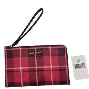 Kate spade pink ditsy rose plaid wristlet
